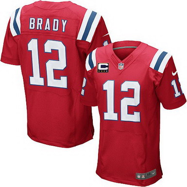 Nike New England Patriots #12 Tom Brady Red C Patch Elite Jersey