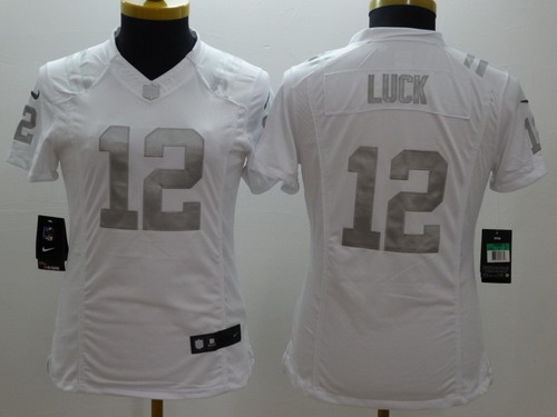 Nike Indianapolis Colts #12 Andrew Luck Platinum White Limited Womens Jersey