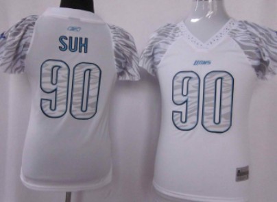 Detroit Lions #90 Ndamukong Suh White Womens Zebra Field Flirt Fashion Jersey