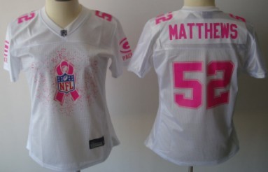 Green Bay Packers #52 Clay Matthews 2011 Breast Cancer Awareness White Womens Fashion Jersey