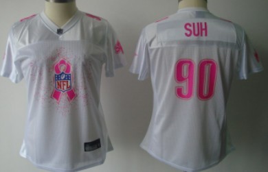 Detroit Lions #90 Ndamukong Suh 2011 Breast Cancer Awareness White Womens Fashion Jersey