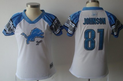 Detroit Lions #81 Calvin Johnson 2011 White Womens Field Flirt Fashion Jersey