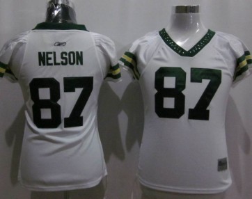 Green Bay Packers #87 Nelson White Womens Field Flirt Fashion Jersey
