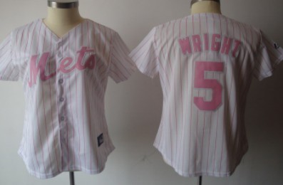 New York Mets #5 Wright White With Pink Pinstripe Womens Jersey