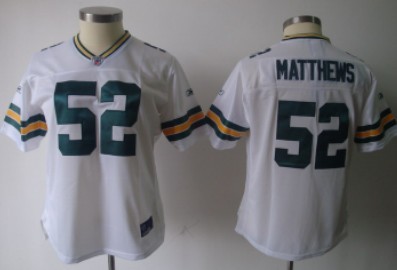 Green Bay Packers #52 Clay Matthews White Womens Team Jersey