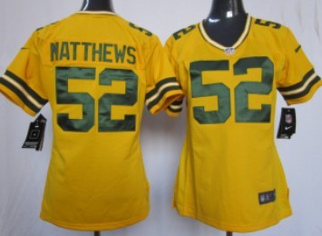 Nike Green Bay Packers #52 Clay Matthews Yellow Game Womens Jersey