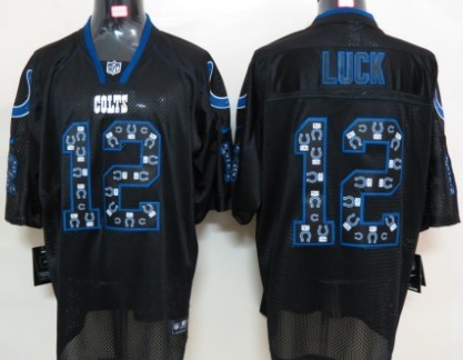 Nike Indianapolis Colts #12 Andrew Luck Lights Out Black Ornamented Elite Jersey