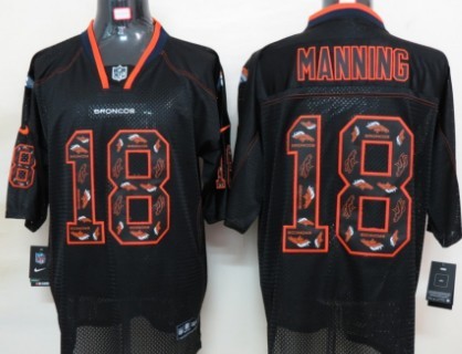Nike Denver Broncos #18 Peyton Manning Lights Out Black Ornamented Elite Jersey