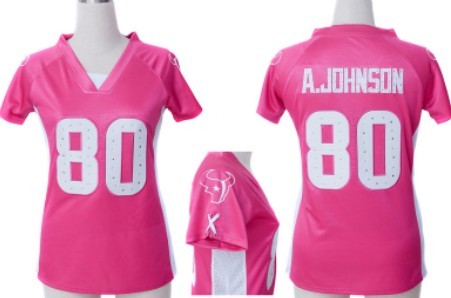 Nike Houston Texans #80 Andre Johnson 2012 Pink Womens Draft Him II Top Jersey