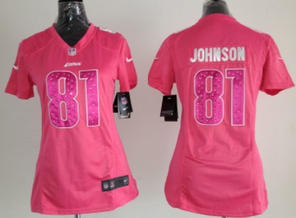 Nike Detroit Lions #81 Calvin Johnson Pink Sweetheart Diamond Womens Jersey