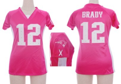 Nike New England Patriots #12 Tom Brady 2012 Pink Womens Draft Him II Top Jersey