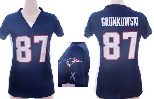Nike New England Patriots #87 Rob Gronkowski 2012 Blue Womens Draft Him II Top Jersey