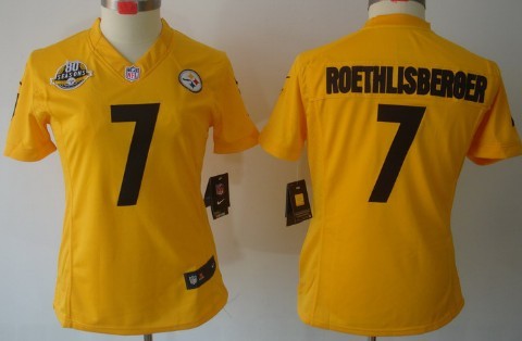 Nike Pittsburgh Steelers #7 Ben Roethlisberger Yellow Limited Womens 80TH Jersey