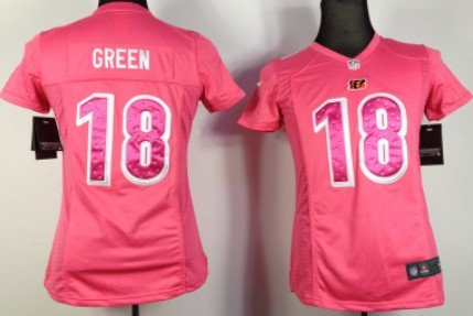 Nike Cincinnati Bengals #18 A.J. Green Pink Sweetheart Diamond Womens Jersey 