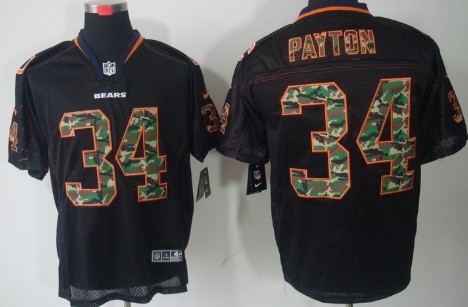 Nike Chicago Bears #34 Walter Payton Black With Camo Elite Jersey