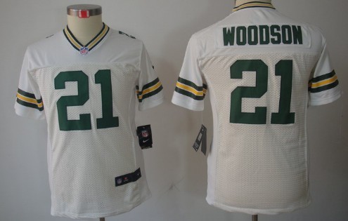 Nike Green Bay Packers #21 Charles Woodson White Limited Kids Jersey