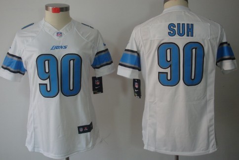 Nike Detroit Lions #90 Ndamukong Suh White Limited Womens Jersey