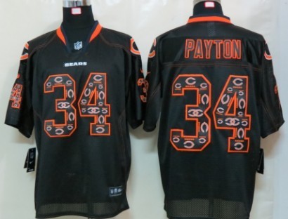 Nike Chicago Bears #34 Walter Payton Lights Out Black Ornamented Elite Jersey