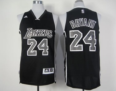 Los Angeles Lakers #24 Kobe Bryant Revolution 30 Swingman All Black With White Jersey