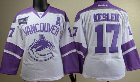 Vancouver Canucks #17 Ryan Kesler White Womens Fights Cancer Jersey
