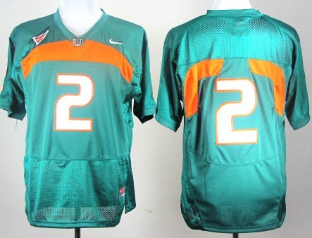 Miami Hurricanes #2 With No Name Green Jersey