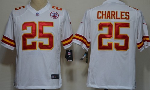 Nike Kansas City Chiefs #25 Jamaal Charles White Game Jersey