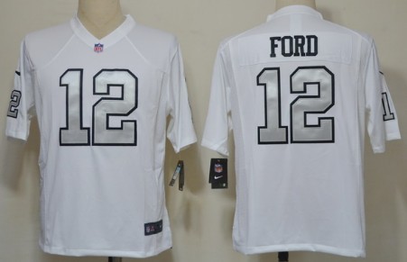 Nike Oakland Raiders #12 Jacoby Ford White With Silvery Game Jersey