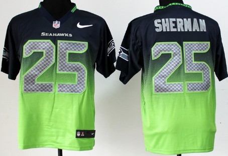Nike Seattle Seahawks #25 Richard Sherman Navy Blue/Green Fadeaway Elite Jersey