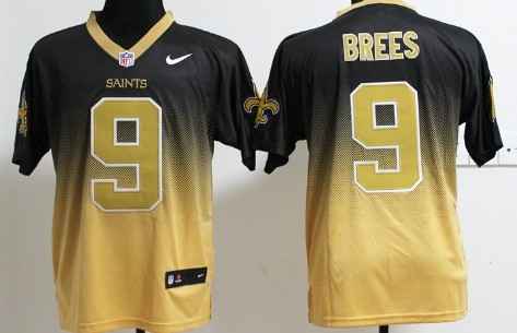 Nike New Orleans Saints #9 Drew Brees Black/Gold Fadeaway Elite Jersey