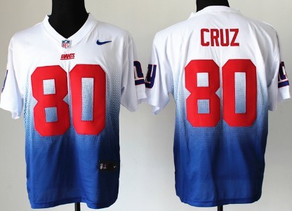 Nike New York Giants #80 Victor Cruz White/Blue Fadeaway Elite Jersey