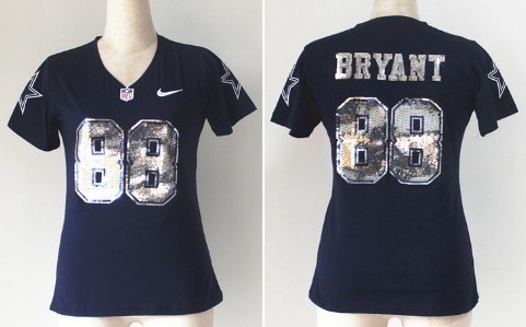 Nike Dallas Cowboys #88 Dez Bryant Handwork Sequin Lettering Fashion Blue Womens Jersey 