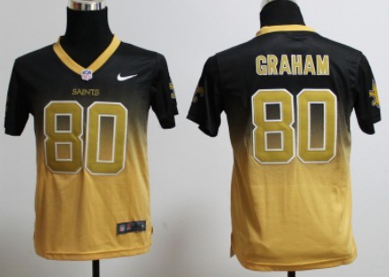 Nike New Orleans Saints #80 Jimmy Graham Black/Gold Fadeaway Kids Jersey