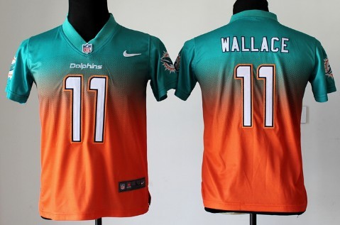 Nike Miami Dolphins #11 Mike Wallace Green/Orange Fadeaway Kids Jersey