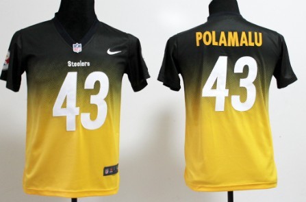 Nike Pittsburgh Steelers #43 Troy Polamalu Black/Yellow Fadeaway Kids Jersey