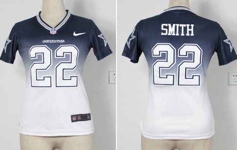 Nike Dallas Cowboys #22 Emmitt Smith Blue/White Fadeaway Womens Jersey
