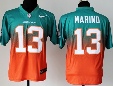 Nike Miami Dolphins #13 Dan Marino Green/Orange Fadeaway Elite Jersey