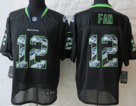 Nike Seattle Seahawks #12 Fan Lights Out Black Ornamented Elite Jersey
