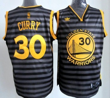 Golden State Warriors #30 Stephen Curry Gray With Black Pinstripe Jersey