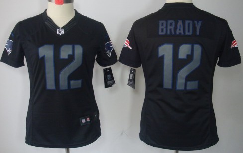 Nike New England Patriots #12 Tom Brady Black Impact Limited Womens Jersey