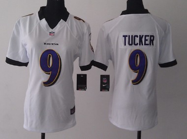 Nike Baltimore Ravens #9 Justin Tucker White Game Womens Jersey