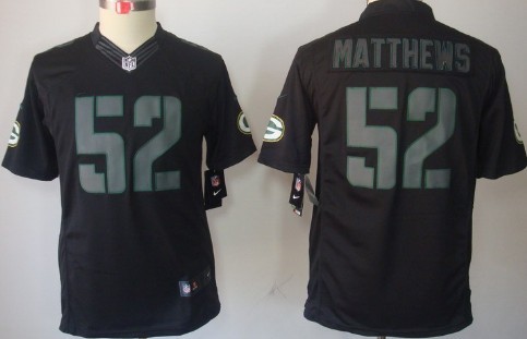 Nike Green Bay Packers #52 Clay Matthews Black Impact Limited Kids Jersey 