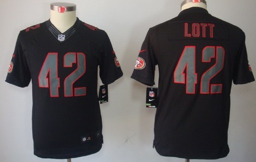 Nike San Francisco 49ers #42 Ronnie Lott Black Impact Limited Kids Jersey