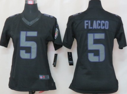 Nike Baltimore Ravens #5 Joe Flacco Black Impact Limited Womens Jersey