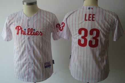 Philadelphia Phillies #33 Cliff Lee White Pinstripe Kids Jersey