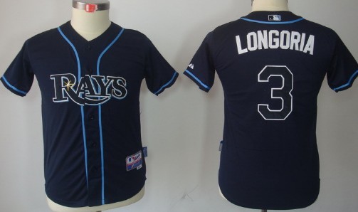 Tampa Bay Rays #3 Evan Longoria Navy Blue Kids Jersey