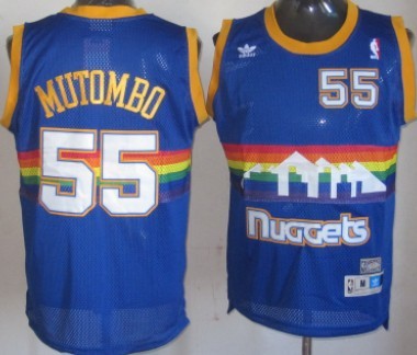 Denver Nuggets #55 Dikembe Mutombo Blue Rainbow Swingman Throwback Jersey