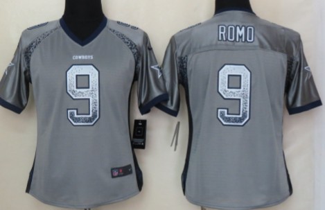 Nike Dallas Cowboys #9 Tony Romo Drift Fashion Gray Womens Jersey