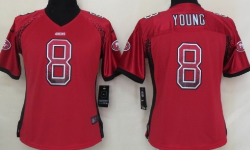 Nike San Francisco 49ers #8 Steve Young Drift Fashion Red Womens Jersey