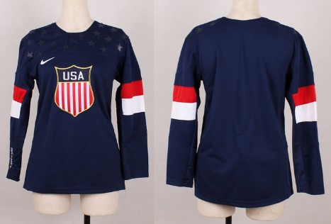 2014 Olympics USA Blank Navy Blue Womens Jersey