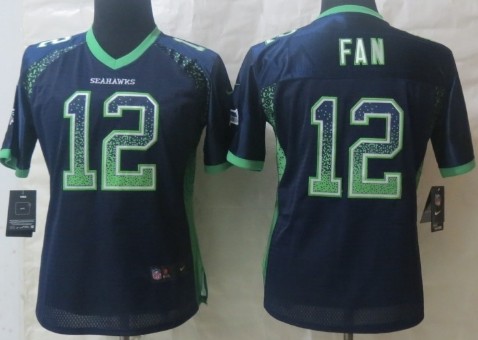 Nike Seattle Seahawks #12 Fan Drift Fashion Blue Womens Jersey